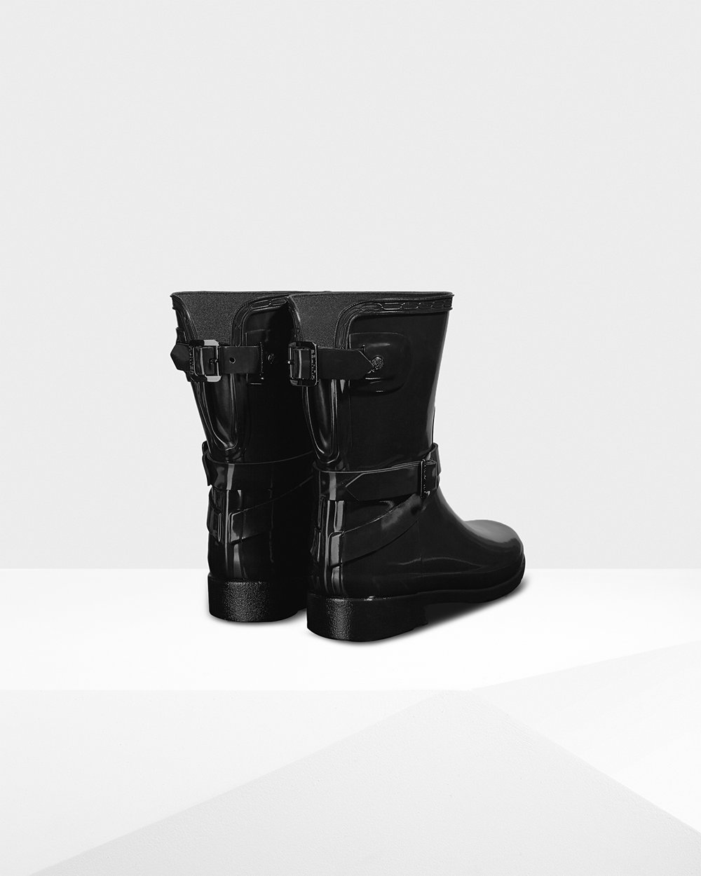 Galochas Curtas Hunter Feminina Pretas - Refined Slim Fit Adjustable Gloss - 40LRWYONM